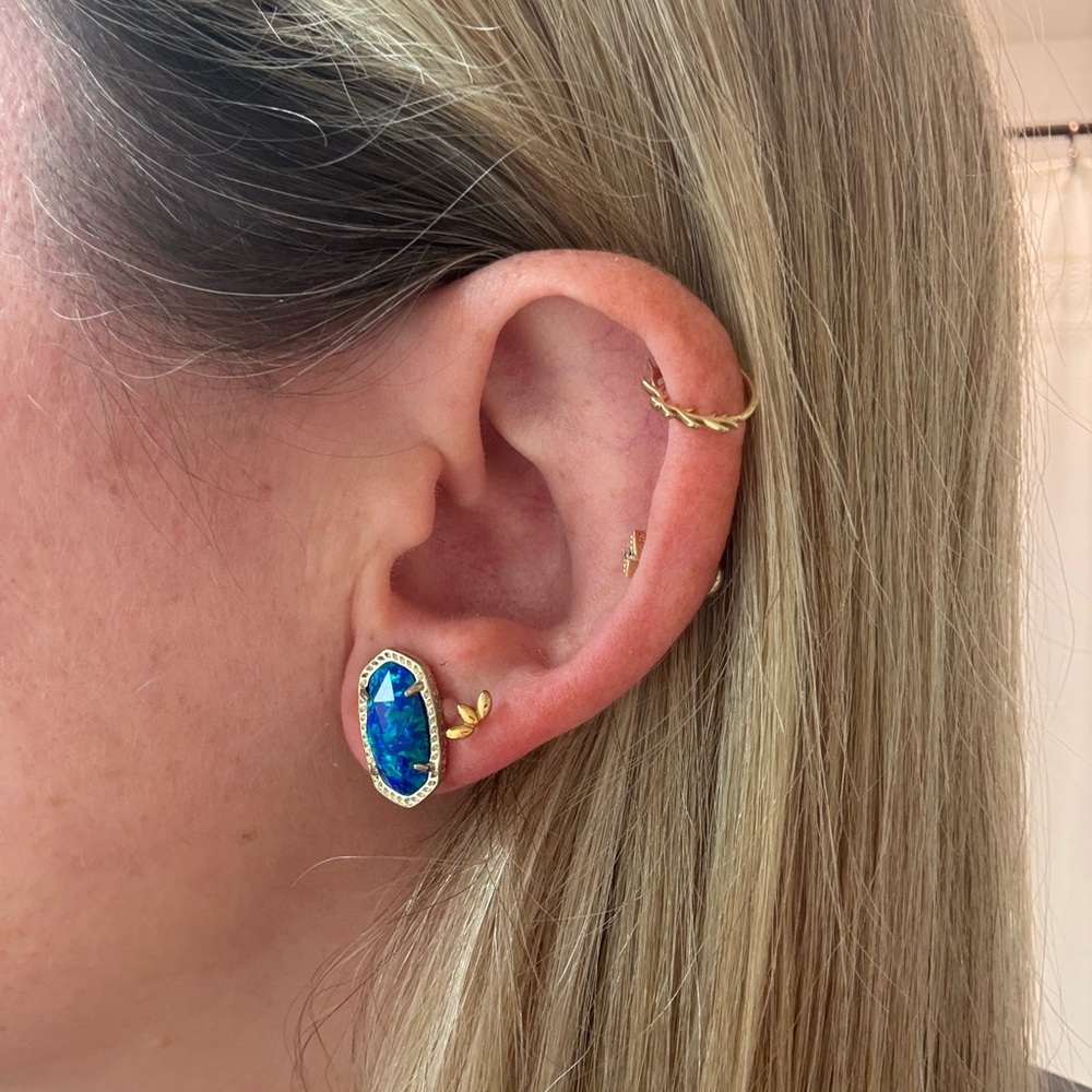 Kendra Scott Blue and Gold Oval Earrings - Picture 3 of 3